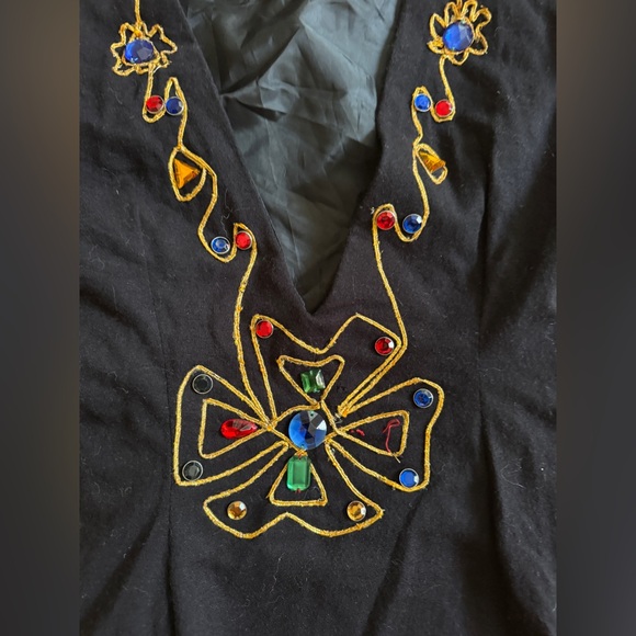 80s Vintage Long Sleeve Gothic Jewel-Trimmed Mini Dress Sz Sm - Picture 2 of 9